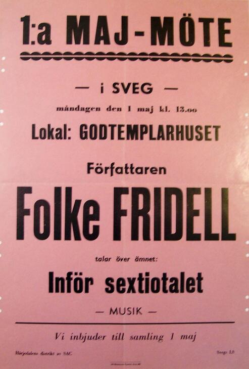 Tal av Folke Fridell: Inför sextiotalet.