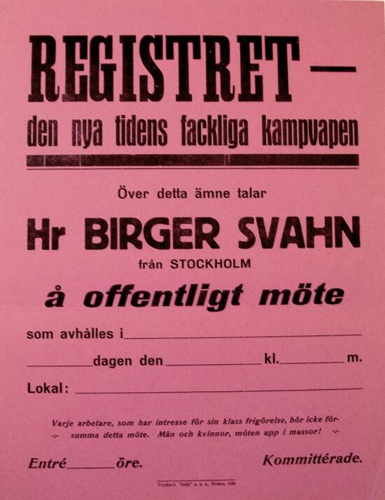 Birger Svahn talar om registret - den nya tidens fackliga kampvapen.