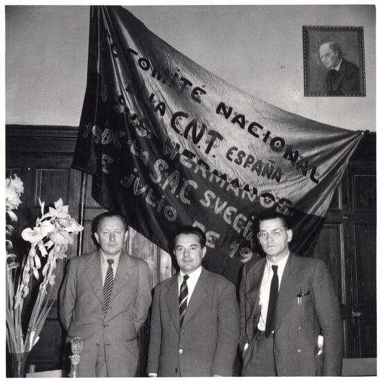 SACs kongress 1953, från vänster: Helmut Rüdiger, Bernando Merino och Fritz Linow.